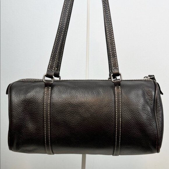 Dooney & Bourke Deep Dark Brown Pebbled Leather Barrel Shoulder Bag - Picture 6 of 16